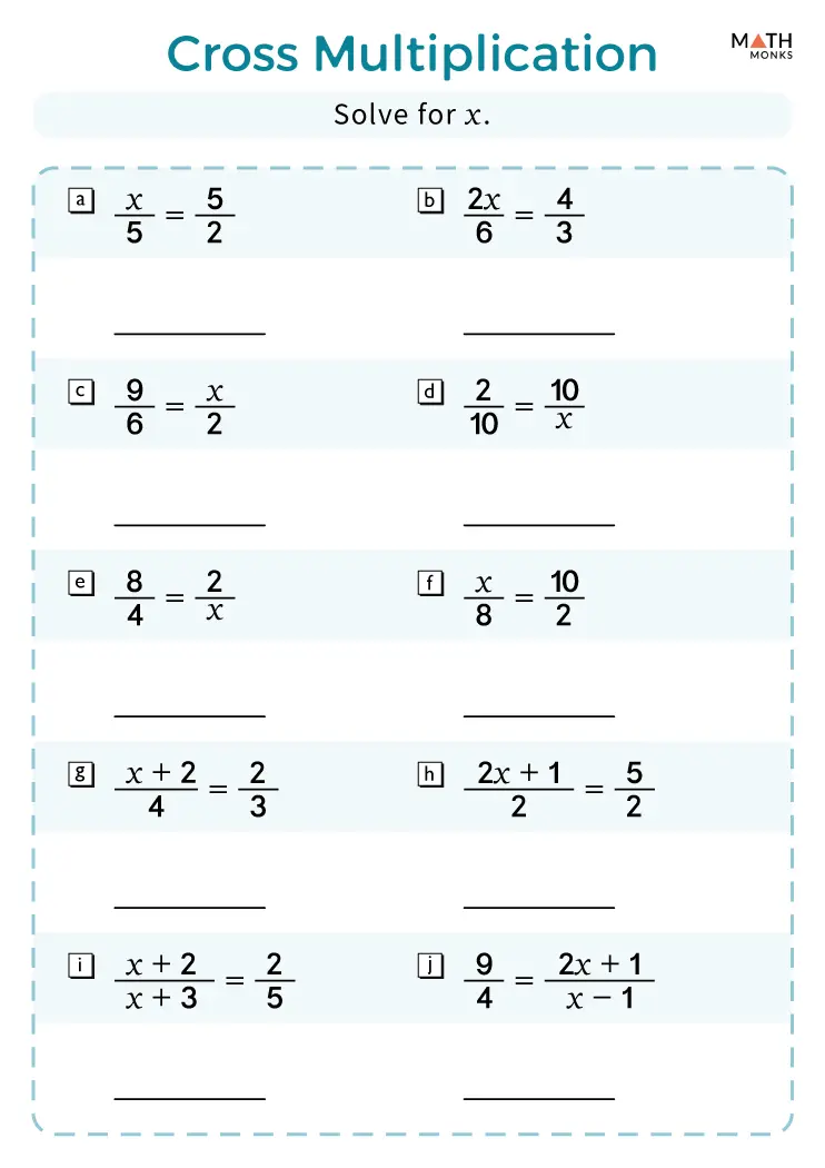 Cross Multiplication Worksheets Math Monks