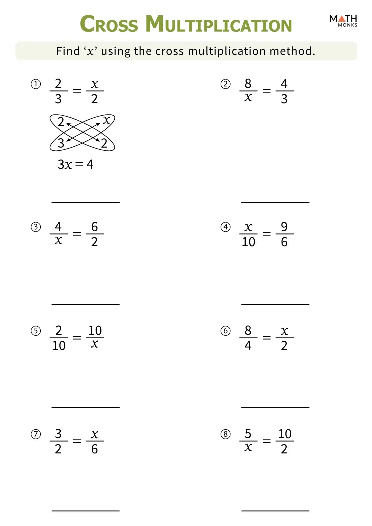 Cross Multiplication Worksheets 3rd Grade