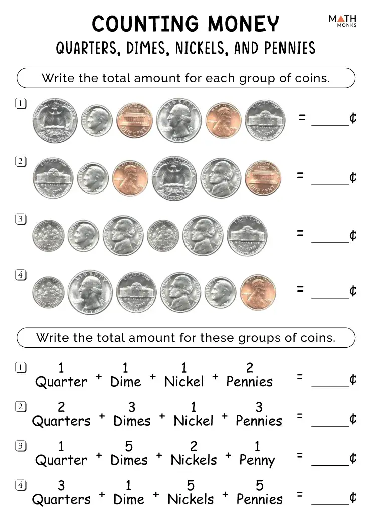 1st Grade Money Worksheets Math Monks
