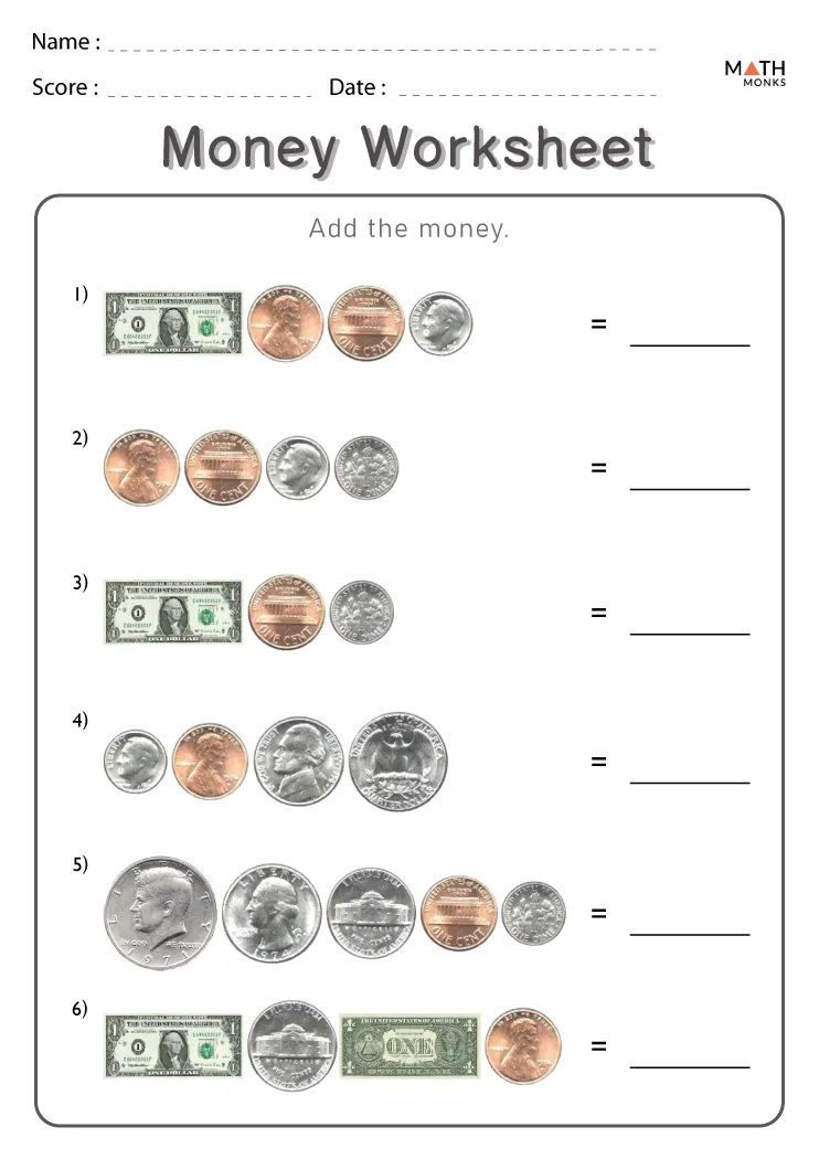 Money Worksheets Math Monks