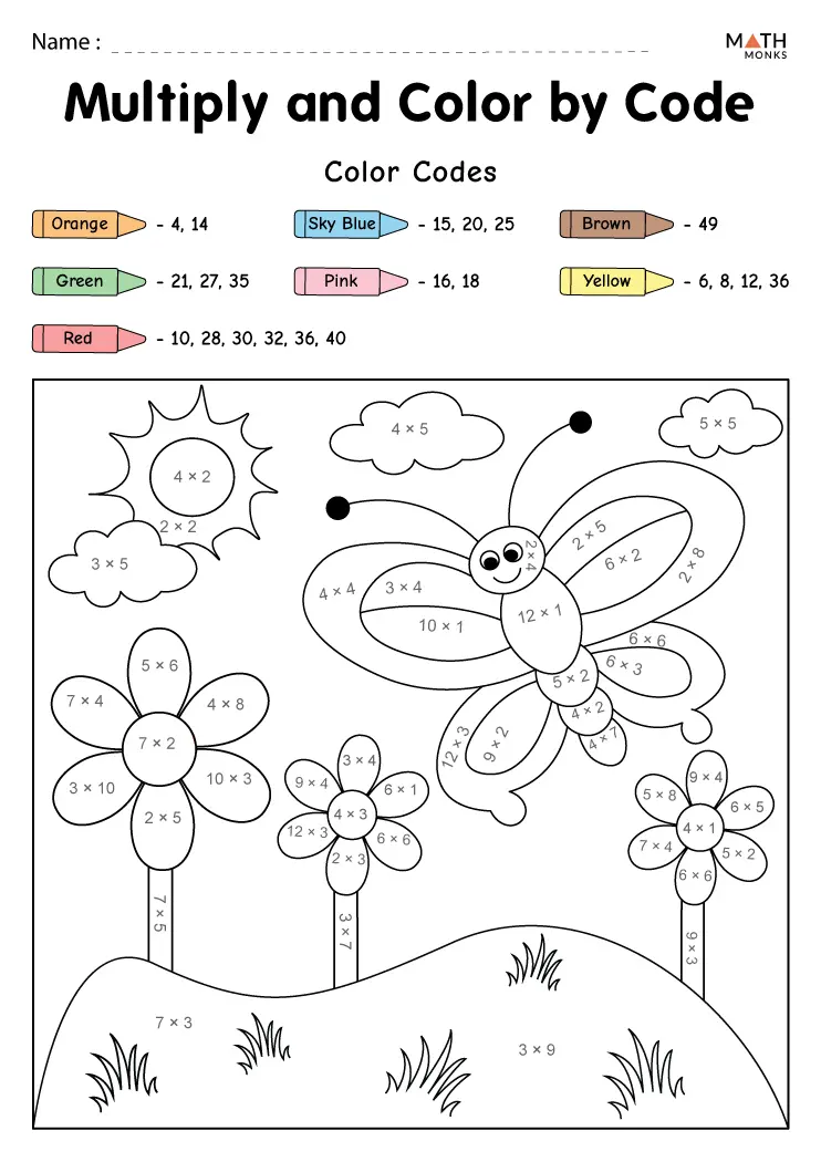 Free Multiplication Coloring Worksheets Grade 4