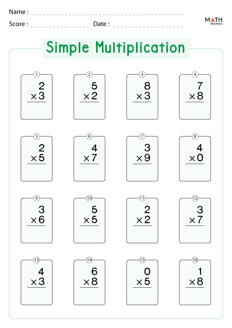 Multiplication Worksheet 1 5