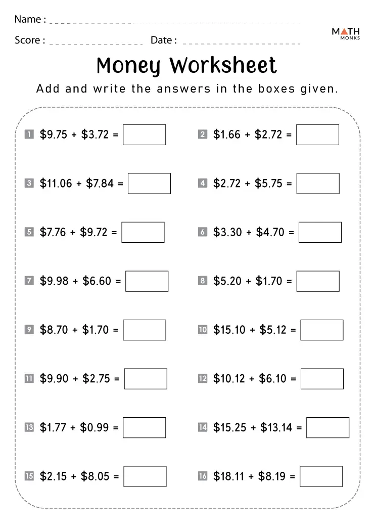 5th Grade Money Worksheets Math Monks