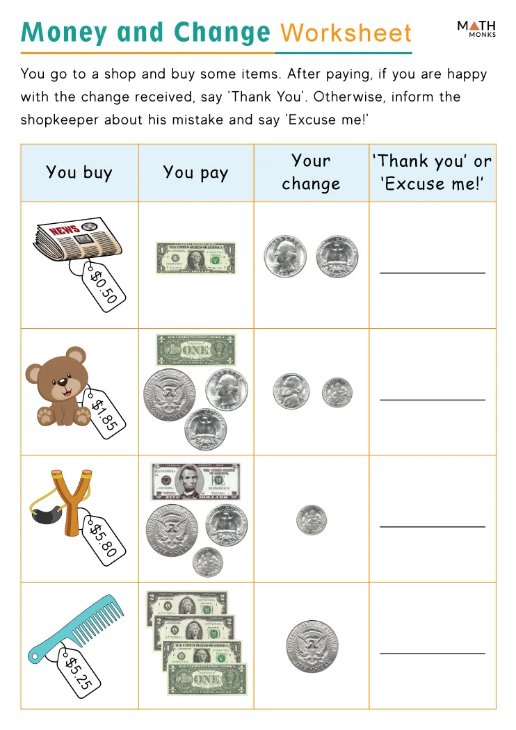 Making Change Worksheets Math Monks