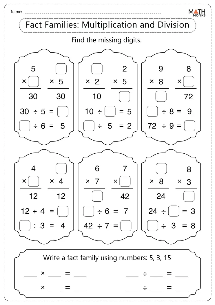 Fact Family Worksheets Multiplication And Division Math Monks