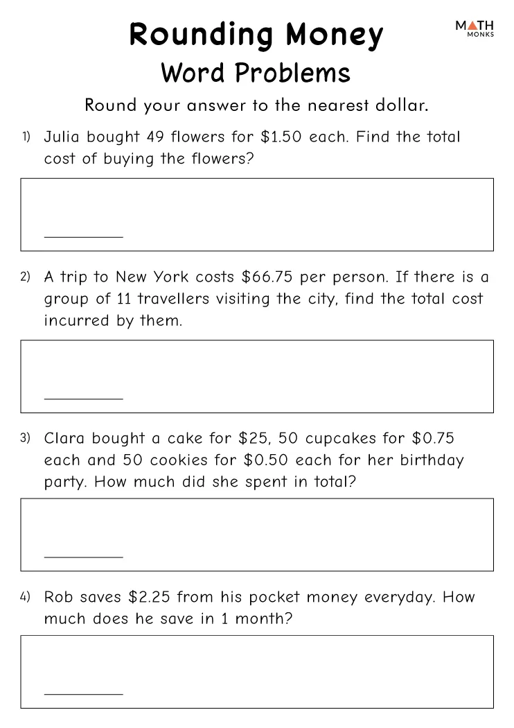 Money Word Problems Worksheets Math Monks