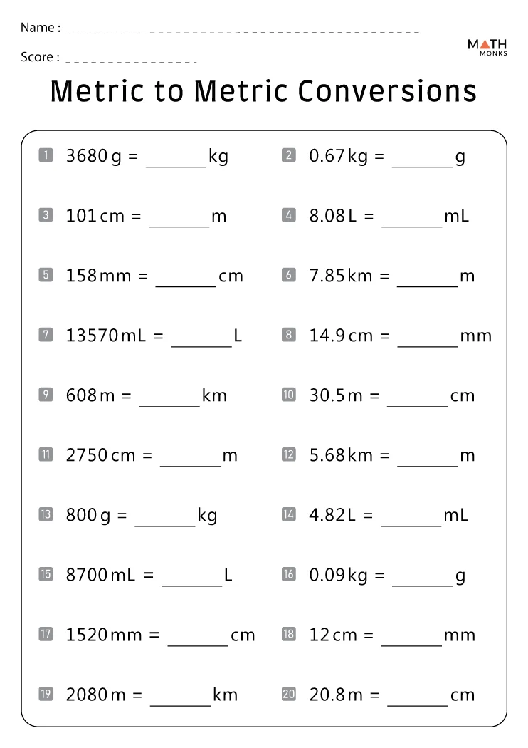 Chemistry Metric Conversions Worksheet