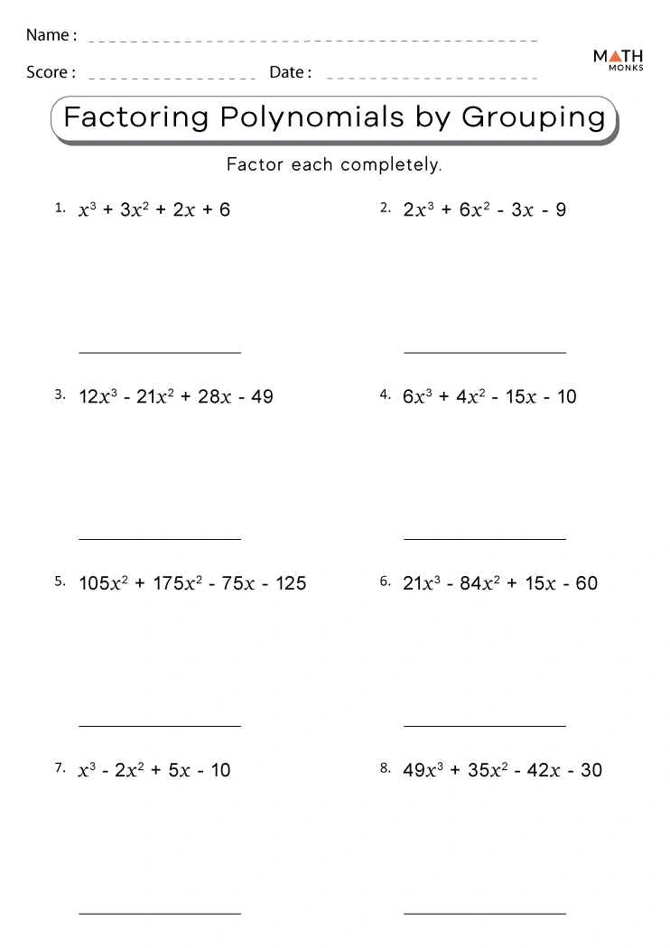Factoring by Grouping Worksheet - Math Monks