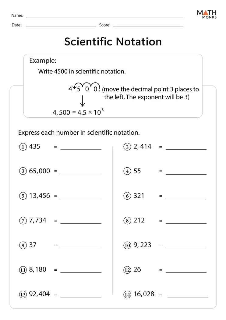 Scientific Notation Worksheets Math Monks