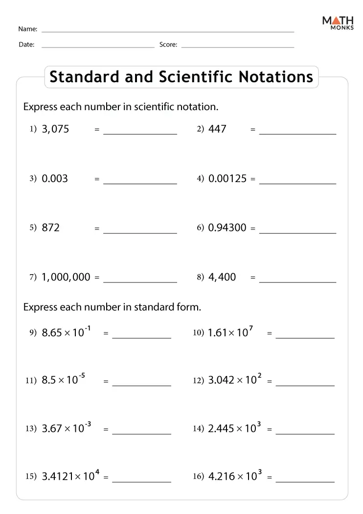 Scientific Notation Worksheets Math Monks