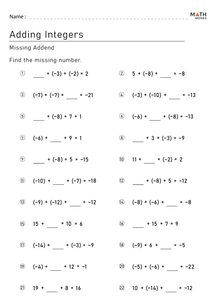 Integers Number Line Worksheet Grade 7 Pdf