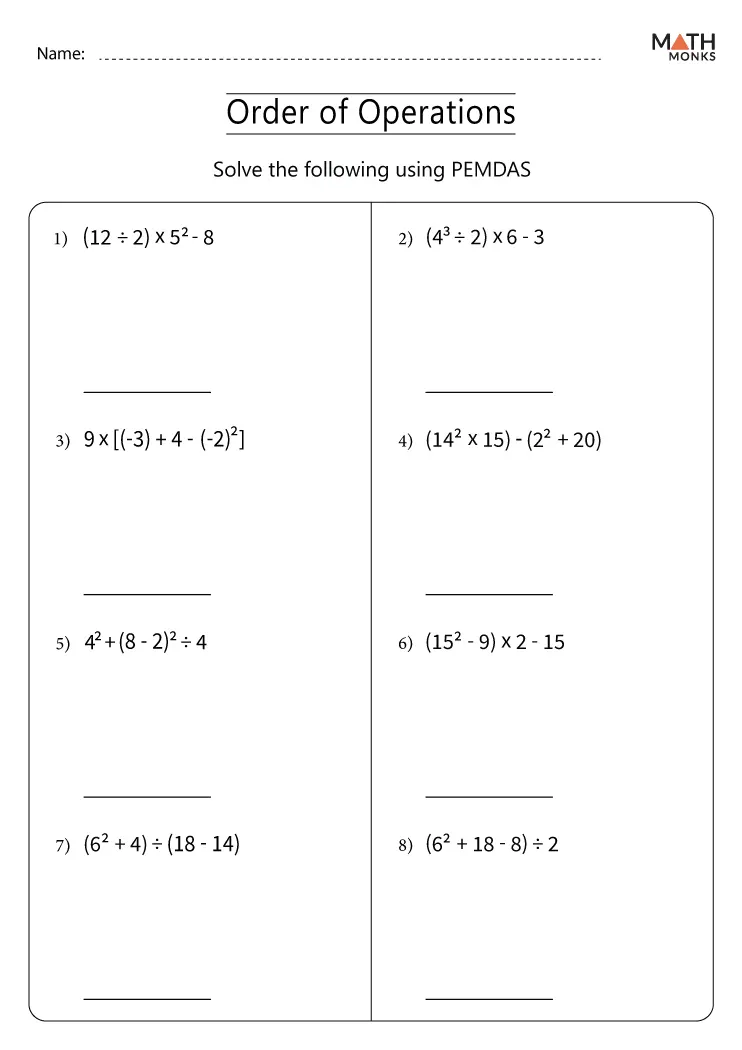 5th grade math worksheets order of operations