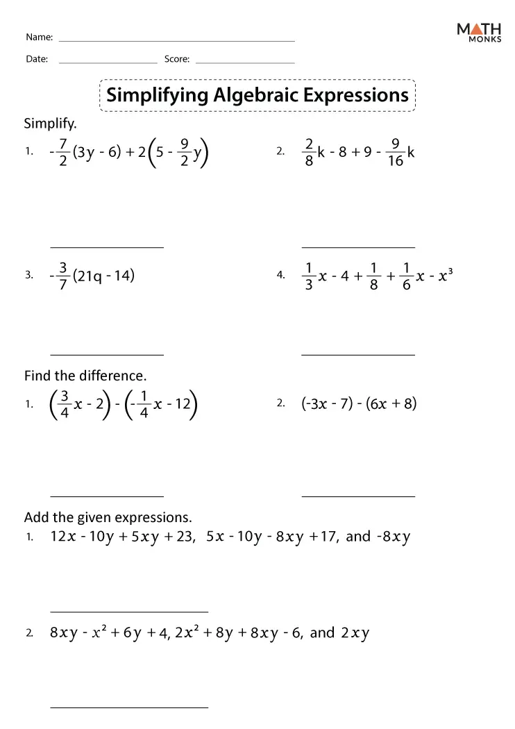 Algebraic Expressions Worksheets Printable Algebraic Expressions Worksheets Printable