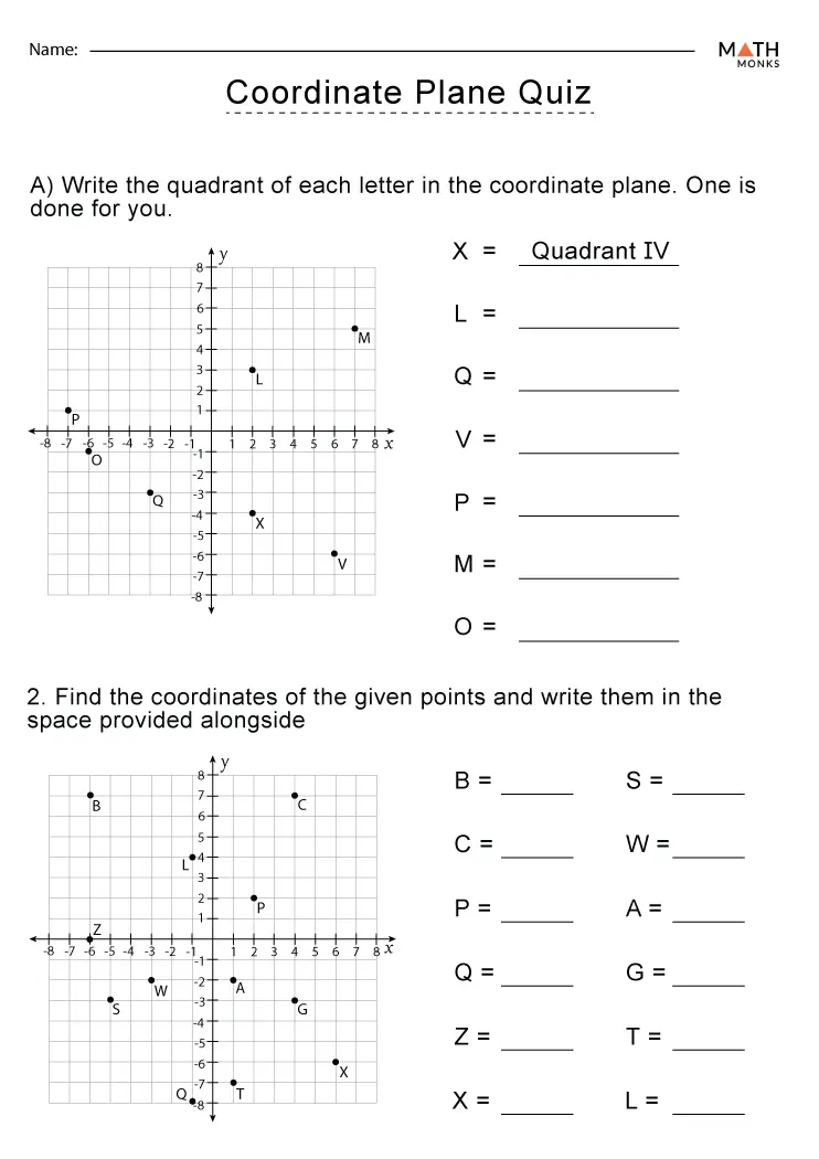 Coordinate Plane Worksheets - Math Monks