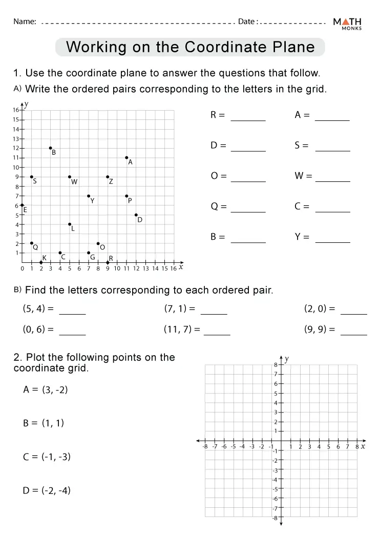 Coordinate Plane Worksheets - Math Monks