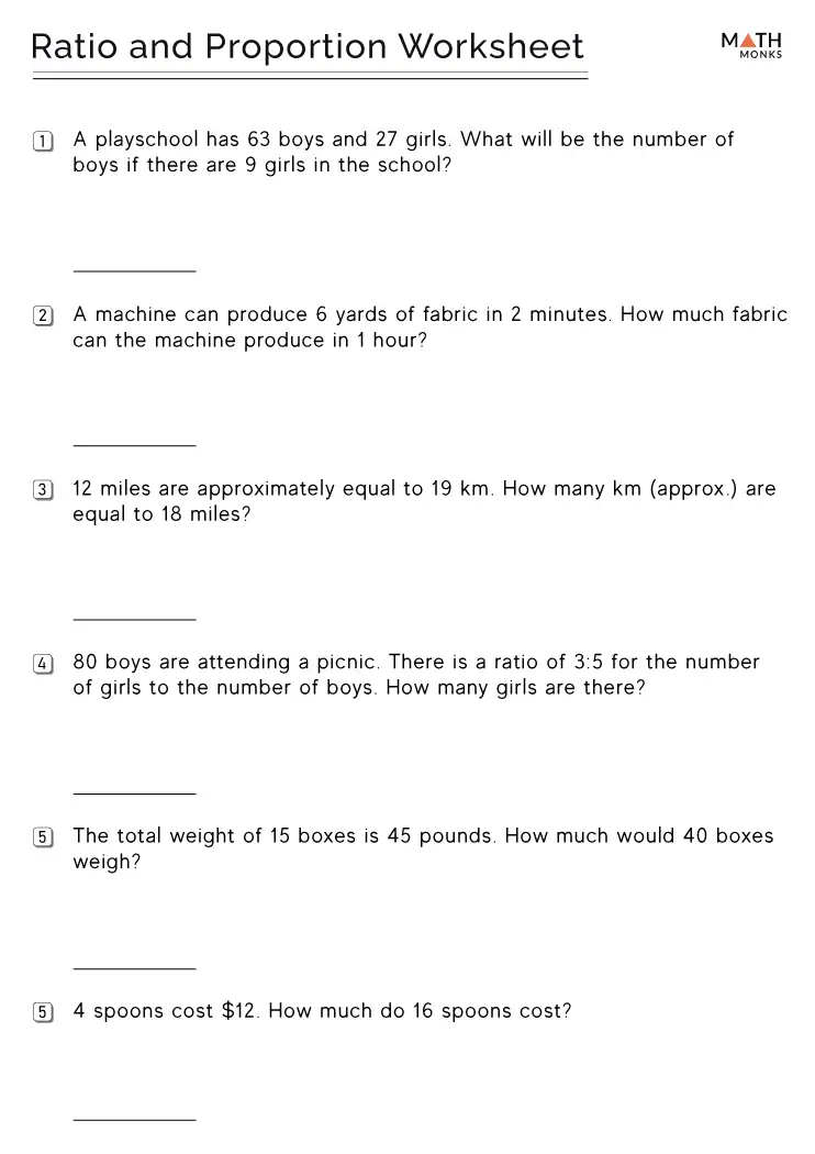 Ratio and Proportion Word Problems Worksheets Math Monks