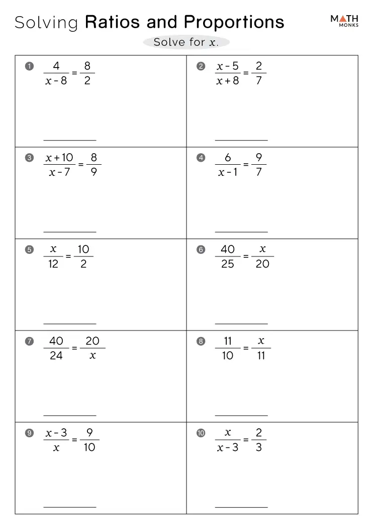 Ratio and Proportion Worksheets Math Monks