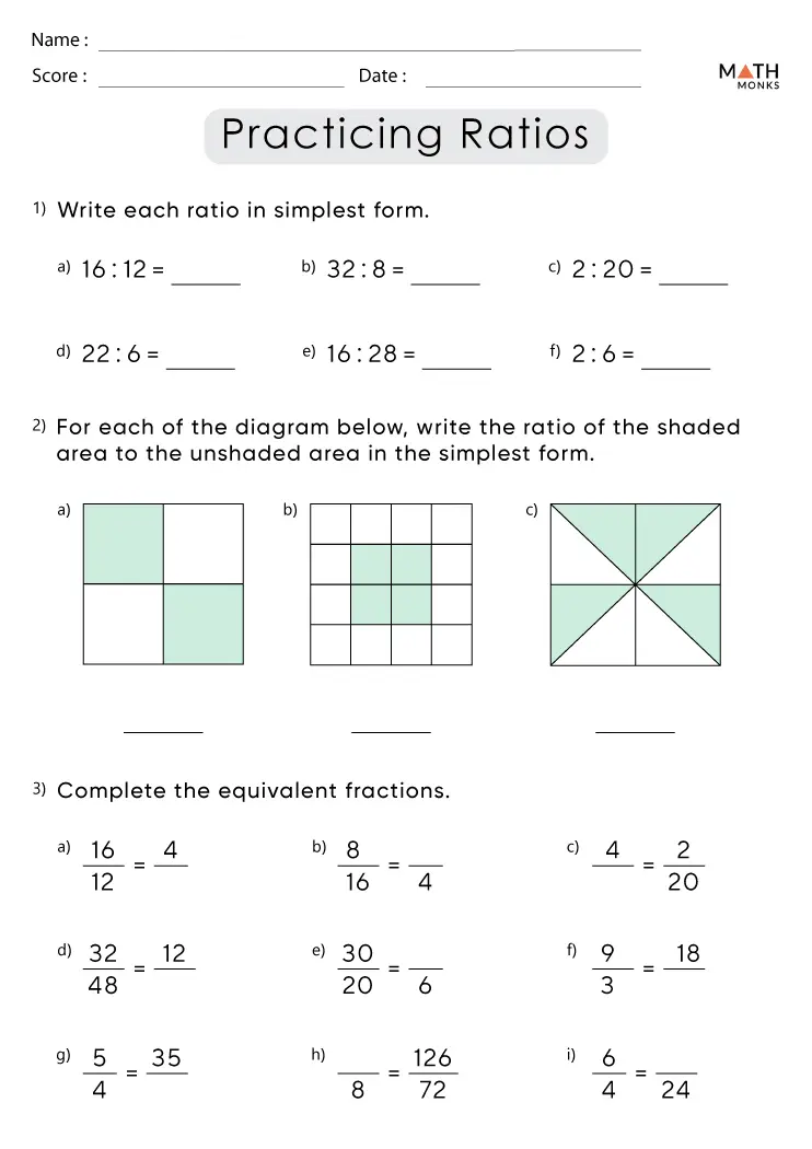 Ratio Worksheets Math Monks