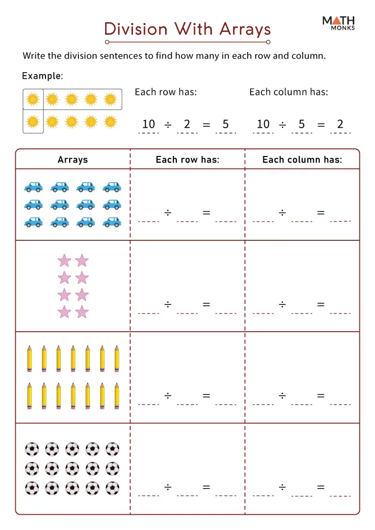 Division with Arrays Worksheets - Math Monks