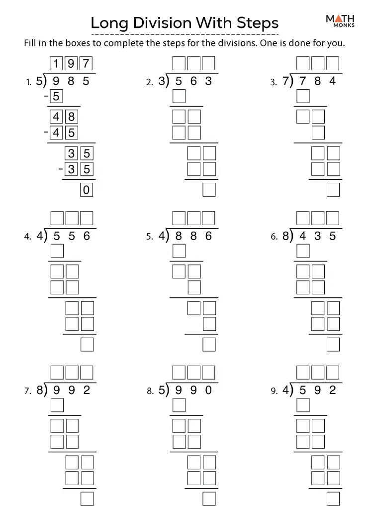 Free Long Division Process Diagram Sheets