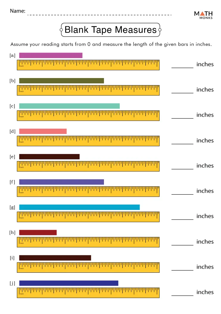 Reading a Tape Measure Worksheets - Math Monks