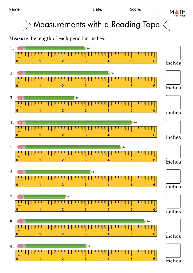 Reading a Tape Measure Worksheets Math Monks