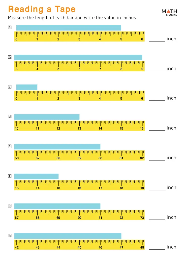 Reading a Tape Measure Worksheets Math Monks