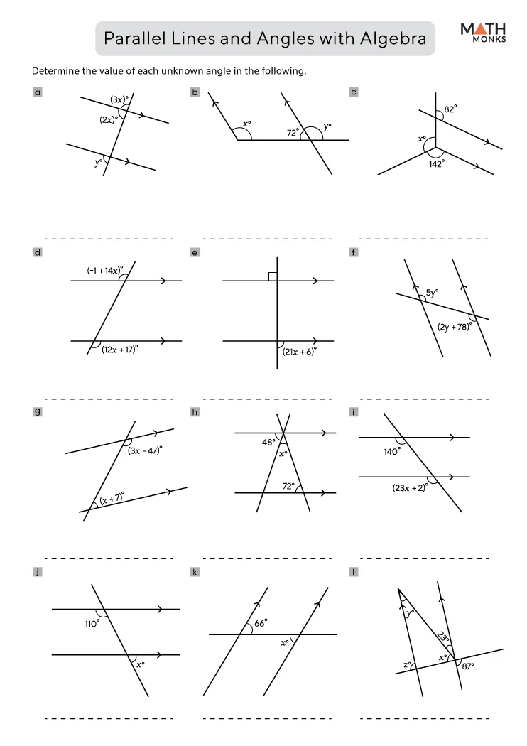 Angles In Parallel Lines Worksheets Math Monks Angles In Parallel Lines Worksheets Math Monks